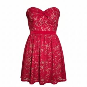 AQUA Red Whimsy Sweetheart Neckline Fit & Flare Mini Dress Size 8 EUC